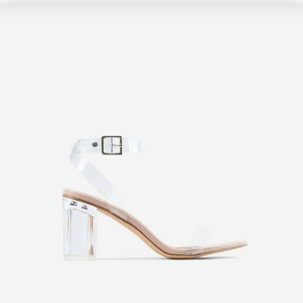 EGO Women's 11 Clear 3 Inch Block Heel Sandals Perspex Strappy Nude Party Shoes - Picture 11 of 12